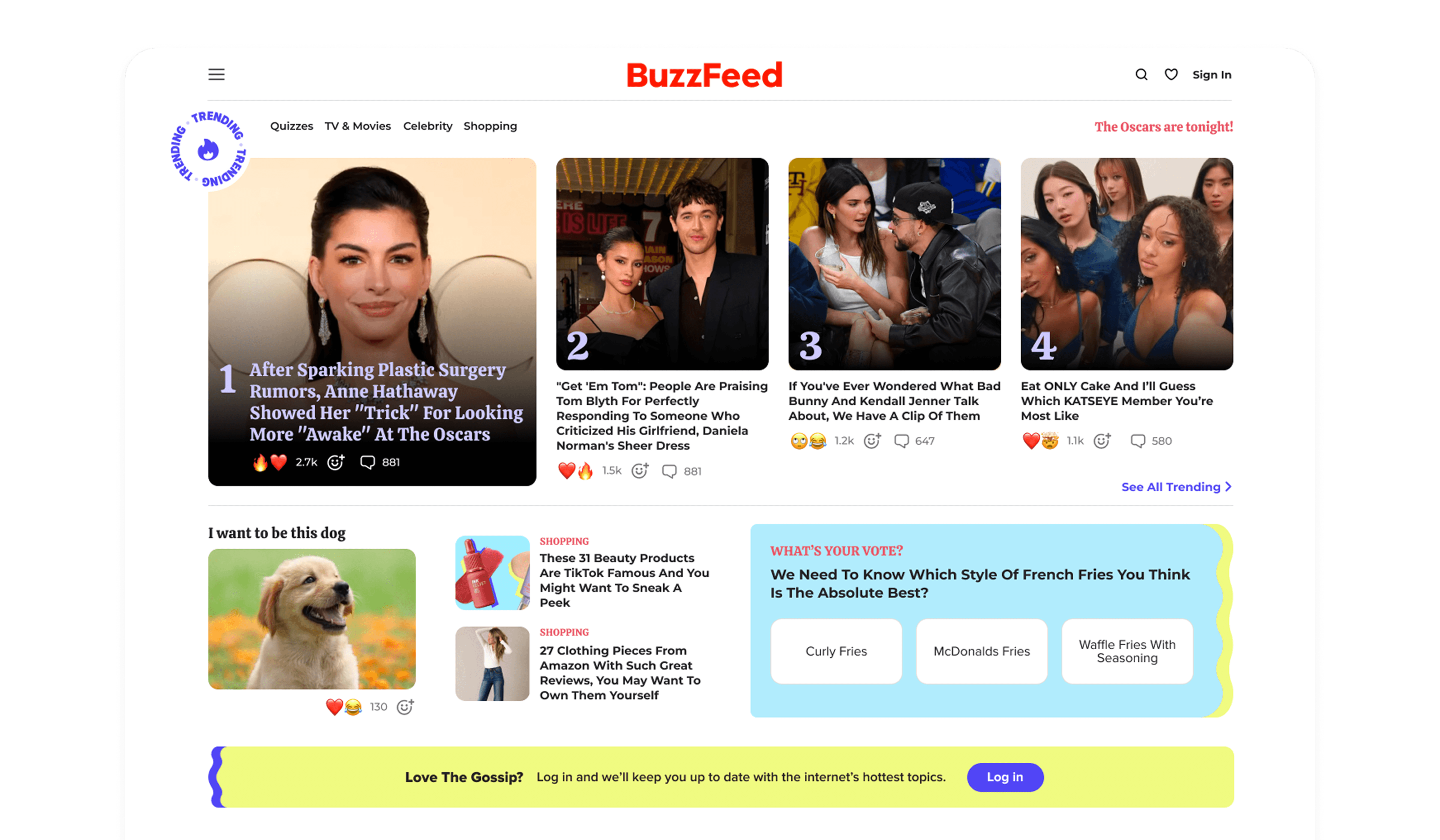 BuzzFeed homepage redesign — desktop view